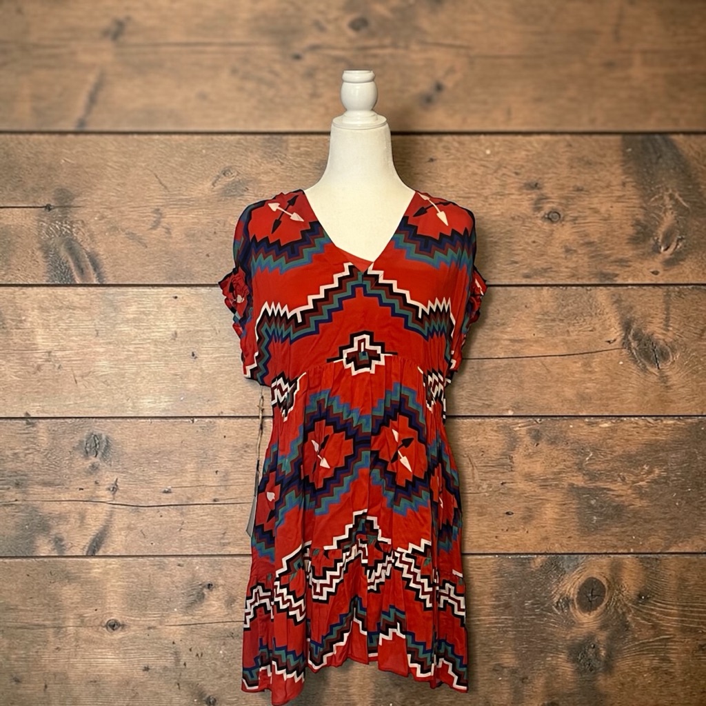 Double D Ranch Fie Weaver Aztec-Pattern V-Neck Dress